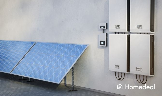Installazione reale di pannelli fotovoltaici con batterie di accumulo montate su parete in ambiente residenziale - Homedeal