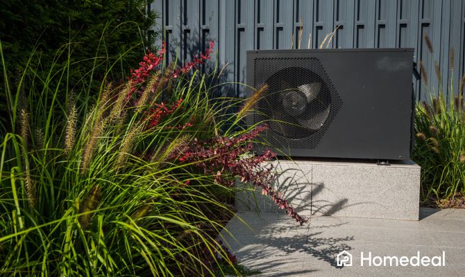 Pompa di calore per riscaldamento casa montata all’esterno su basamento isolato - Homedeal
